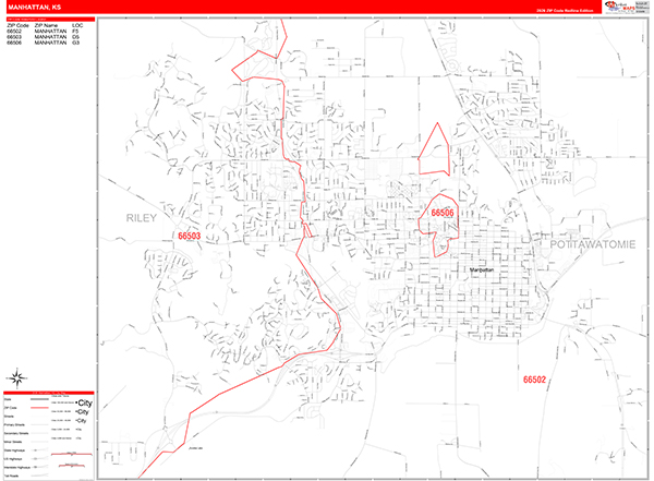Manhattan City Wall Map Red Line Style