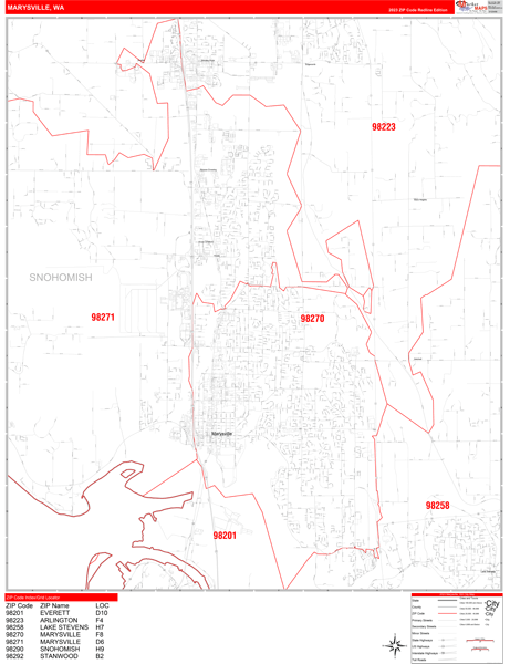 Marysville City Digital Map Red Line Style