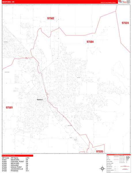 Medford City Digital Map Red Line Style