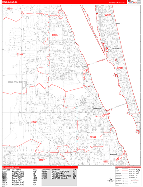 Melbourne City Wall Map Red Line Style