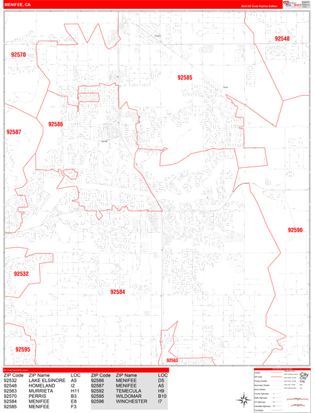 Menifee City Digital Map Red Line Style