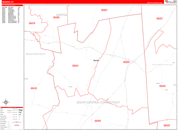 Meriden, CT Zip Code Map