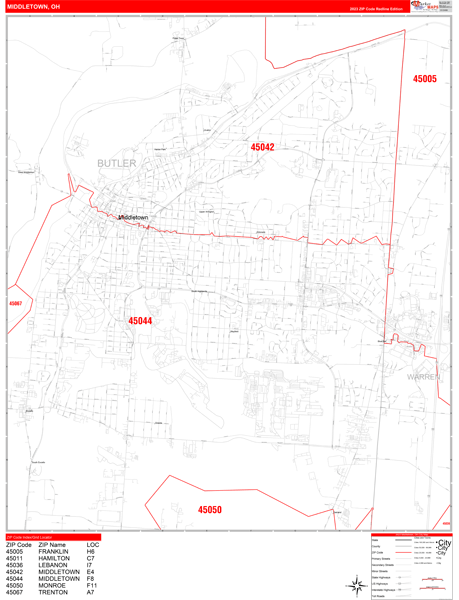 Middletown City Digital Map Red Line Style