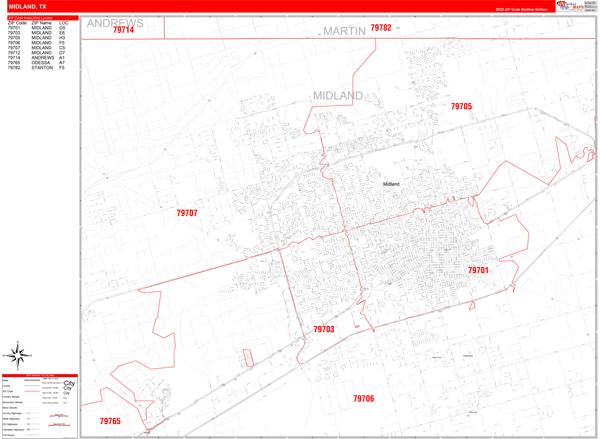 Midland Texas Zip Code Wall Map Red Line Style By MarketMAPS MapSales Midland Texas Zip Code Wall Map Red Line Style By MarketMAPS MapSales