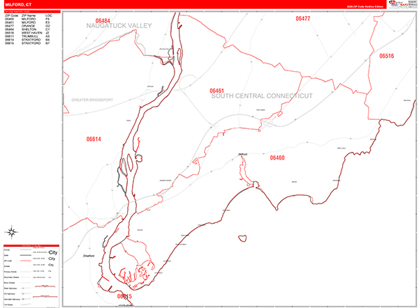 Milford, CT Zip Code Map