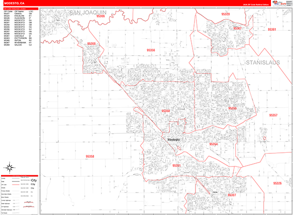 Modesto Map Red Line Style