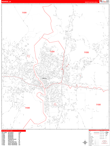 Monroe, LA Zip Code Map