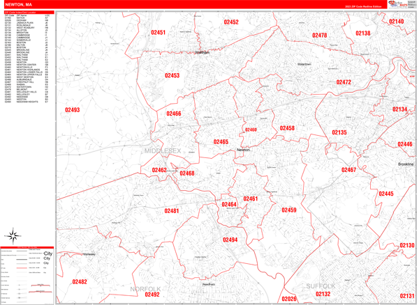 Newton City Wall Map Red Line Style