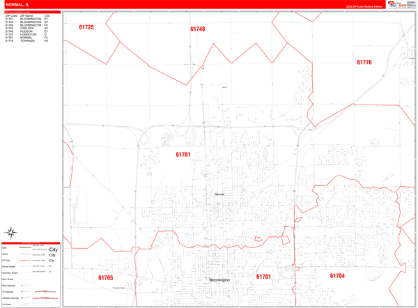 Normal City Wall Map Red Line Style