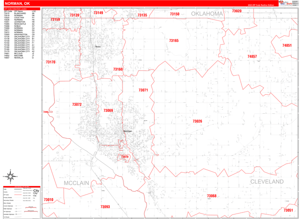 Norman City Digital Map Red Line Style