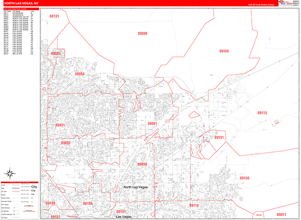 North Las Vegas Nevada Zip Code Wall Map (Red Line Style) by MarketMAPS ...