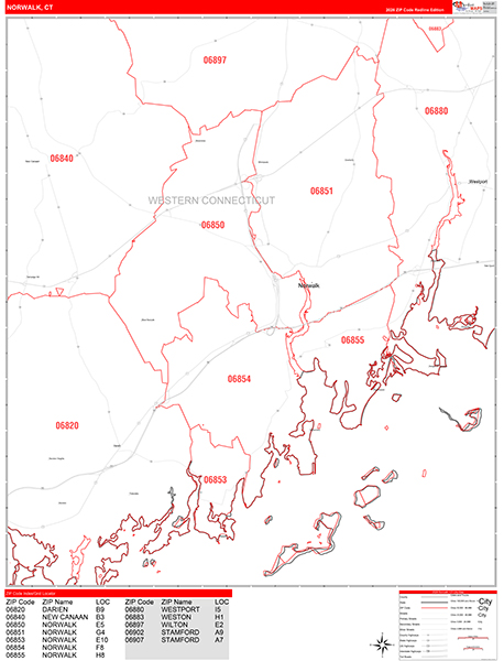 Norwalk, CT Zip Code Map