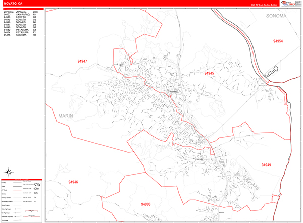 Novato Map Red Line Style