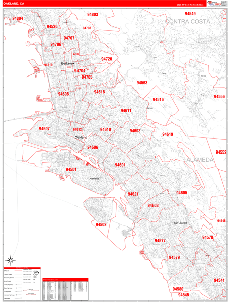 Oakland City Digital Map Red Line Style
