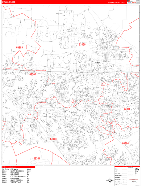 Ofallon City Map Book Red Line Style
