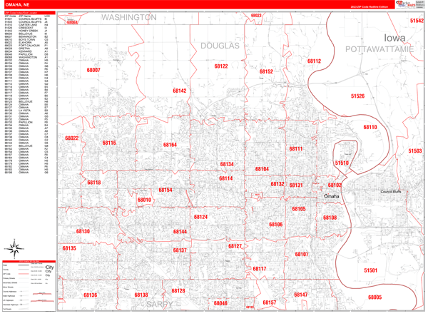 Omaha City Digital Map Red Line Style
