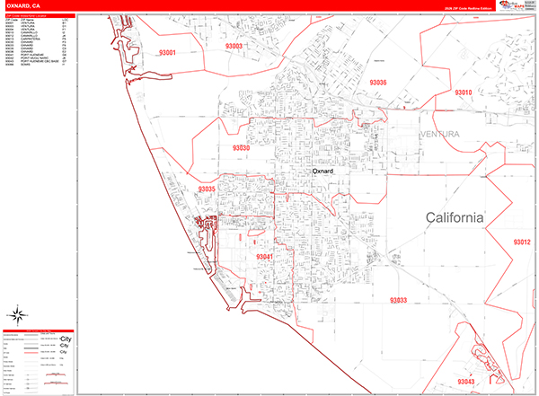 Oxnard Map Red Line Style
