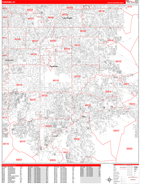 Paradise City Wall Map Red Line Style