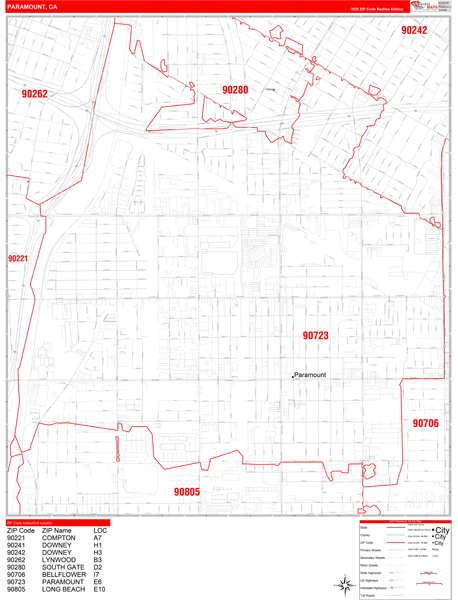 Paramount City Digital Map Red Line Style