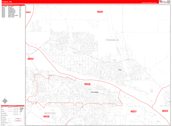 Pasco City Wall Map Red Line Style
