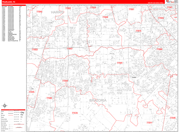 Pearland, TX Zip Code Map