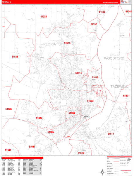 Peoria City Digital Map Red Line Style