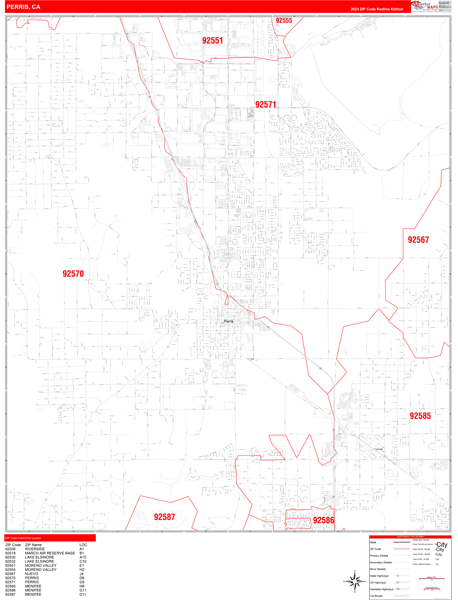 Perris City Wall Map Red Line Style