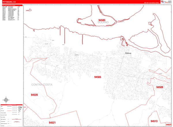 Pittsburg City Wall Map Red Line Style