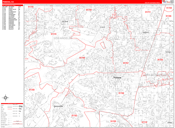 Pomona Map Red Line Style