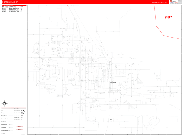 Porterville City Digital Map Red Line Style