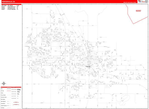 Porterville Map Red Line Style