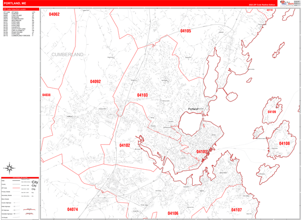 Portland City Digital Map Red Line Style