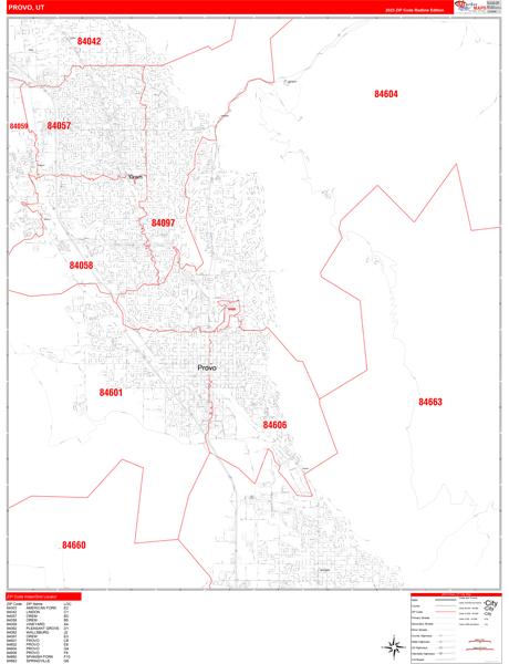 Provo City Wall Map Red Line Style