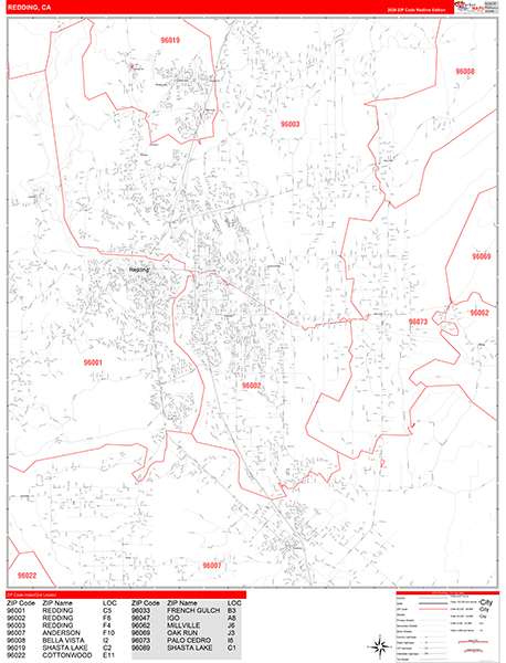 Redding Map Red Line Style