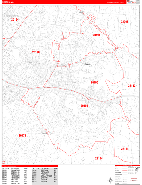 Reston City Wall Map Red Line Style