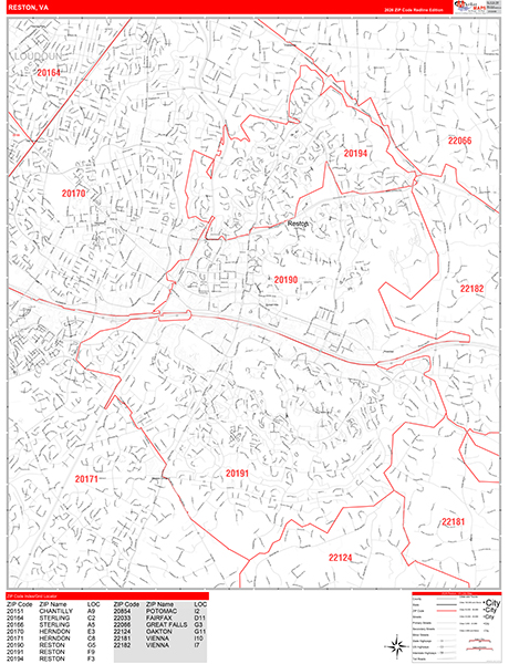 Reston Wall Map Red Line Style