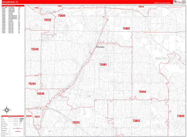 Richardson City Digital Map Red Line Style