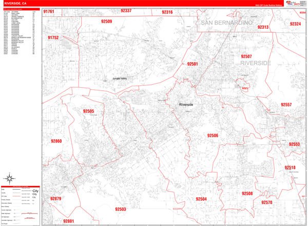 Riverside City Wall Map Red Line Style