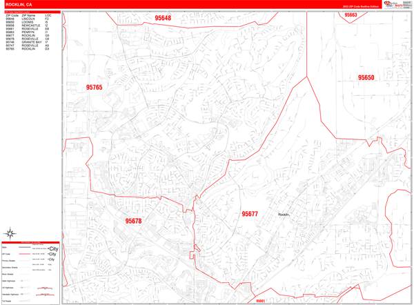 Rocklin City Digital Map Red Line Style