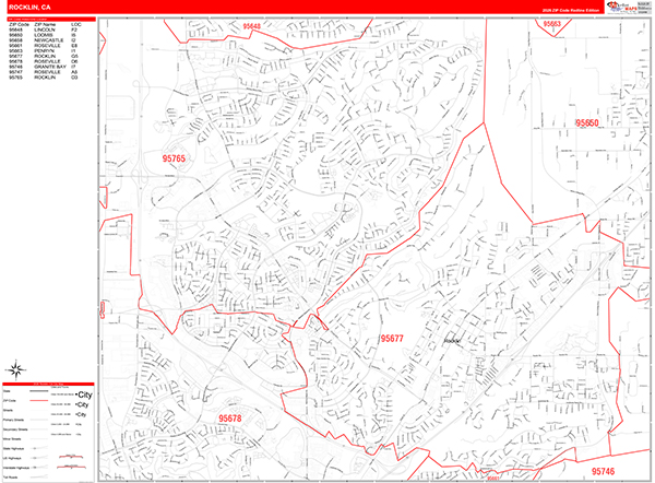 Rocklin Map Red Line Style
