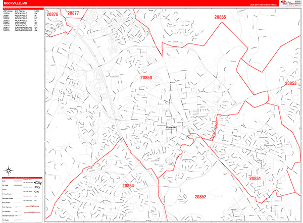 Rockville Wall Map Red Line Style