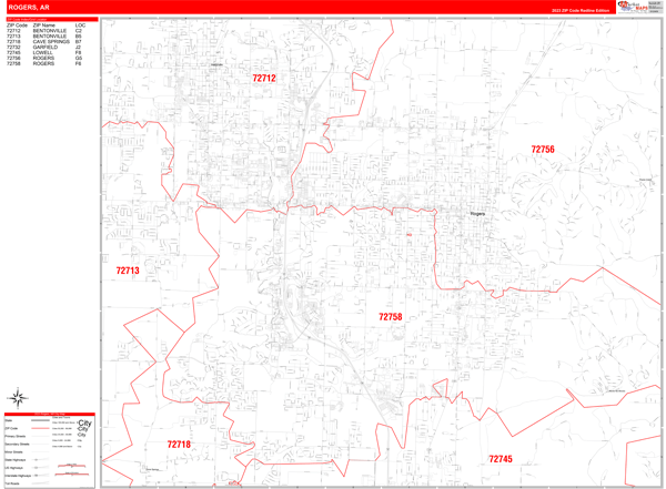 Rogers City Wall Map Red Line Style