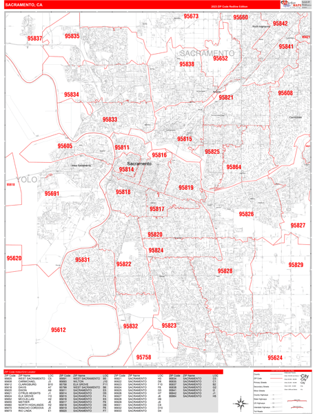 Sacramento Wall Map Red Line Style