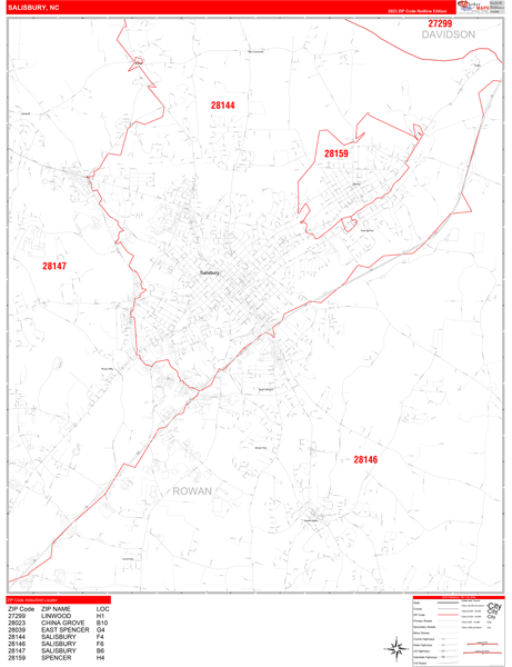 Salisbury City Digital Map Red Line Style