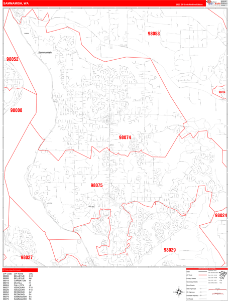 Sammamish City Digital Map Red Line Style