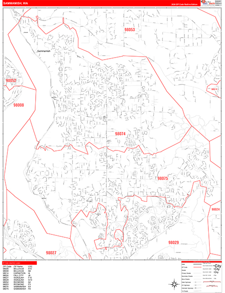Sammamish, WA Zip Code Map