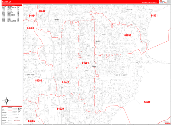 Sandy City Digital Map Red Line Style