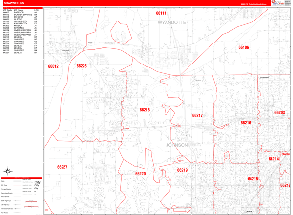 Shawnee City Digital Map Red Line Style