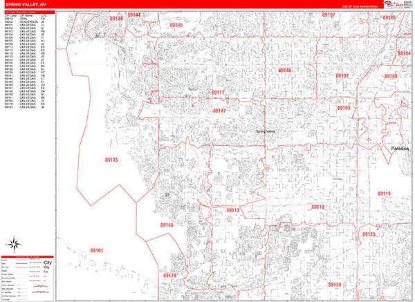Spring Valley Nevada Zip Code Wall Map (Red Line Style) by MarketMAPS ...