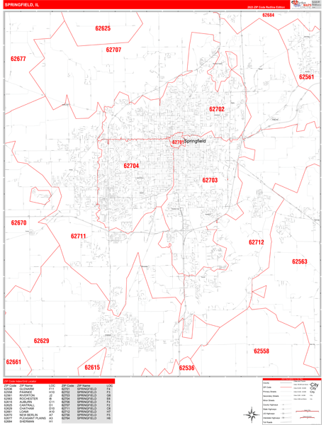 Springfield City Digital Map Red Line Style